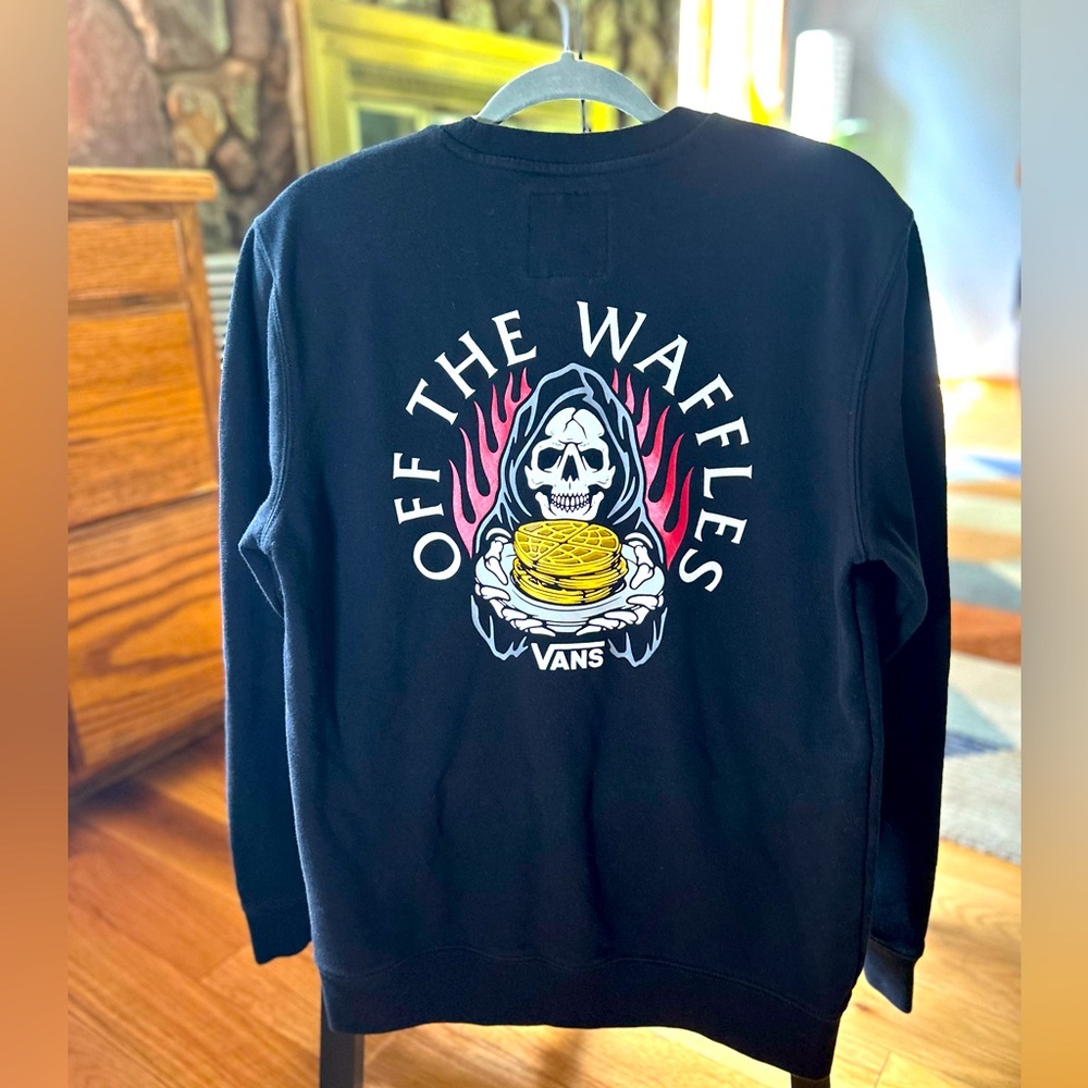 Vans “Off the Waffles” crew neck sweatshirt, medium, black